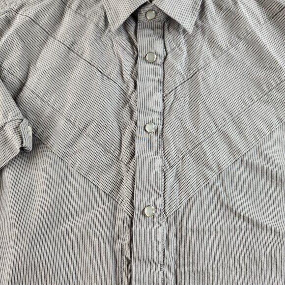 Armani Exchange Large Black White Striped Short Sleeve Pearl Snap Double Collar - Picture 6 of 16